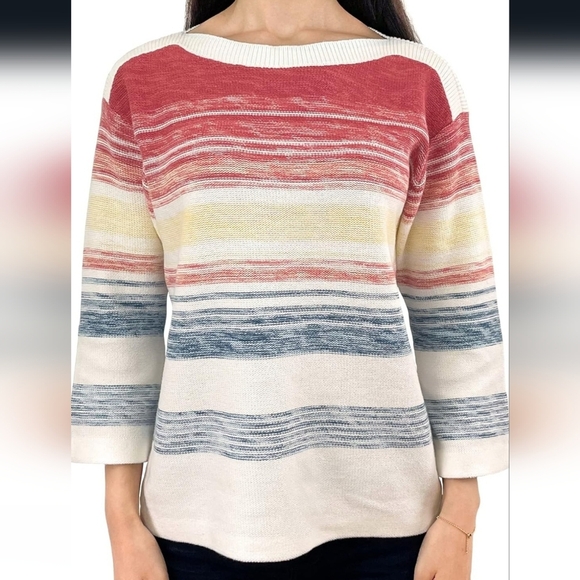 Brittany Black 100% Cotton Butter Yellow Red Popover Coastal Lagenlook Sweater L - Picture 4 of 9